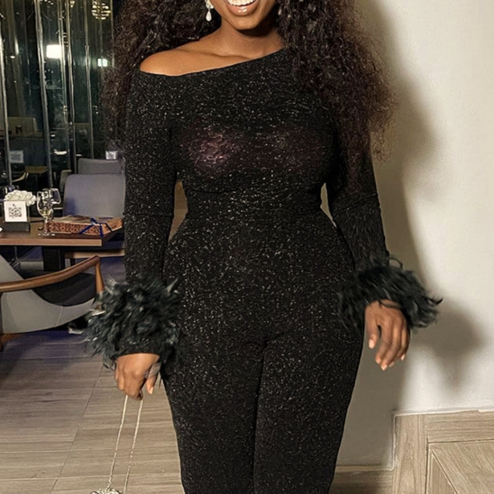 XPLUSWEAR Sequin off the shoulder Jumpsuit